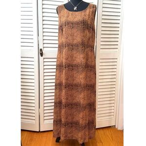 Vintage Sag Harbor Sleeveless Brown Crocodile Print Maxi Dress Size 12